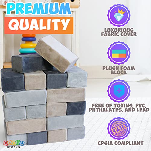 Image of The Original Premium Plush Building Block for Kids - Certified Safe Foam Blocks in Luxuriously Soft Fabric Covers (Castle Rock, Blocks)