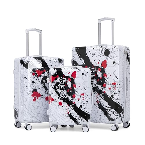 Image of Hardside Luggage Sets, Lightweight Stripes Suitcase with Spinner Wheels, Black-PC