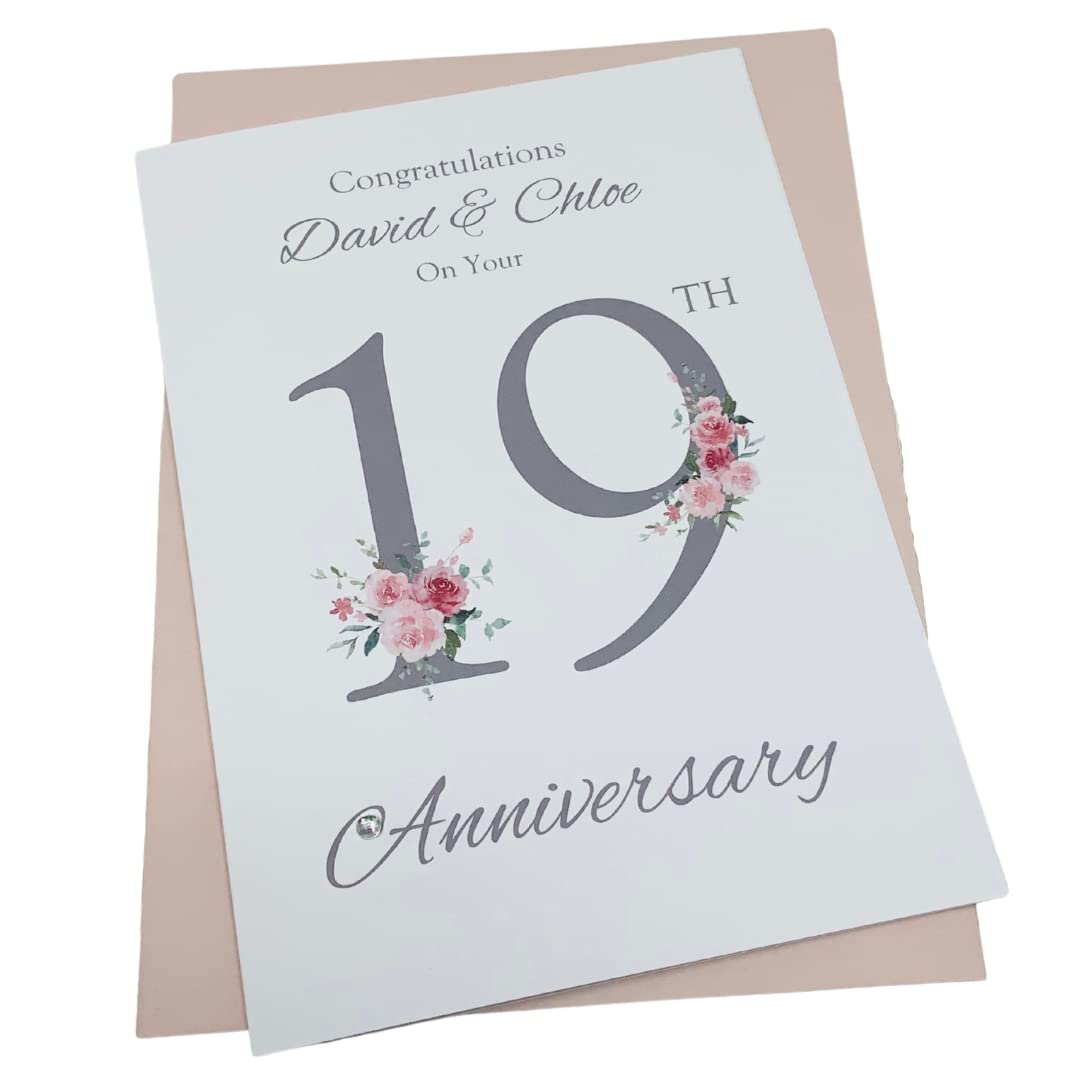 19th Wedding Anniversary Card - Bronze 19 Year Nineteenth Anniversary Greeting Card, Personalised Gift for Wife, Husband, Parents, Couple Friends - Various Designs (Floral Number) โ image 1