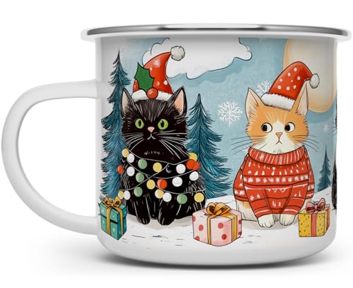 Vaso de camping festivo con gatos de Navidad 16 oz miniatura 1