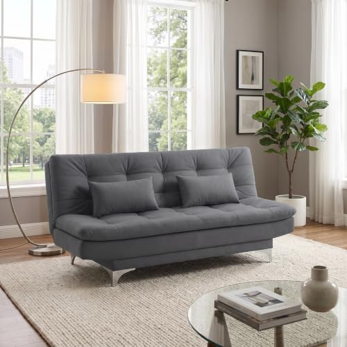 Image of INNOWIN Avantha Sofa Cum Bed 3 Seater Velvet Fabric with Two Cushions Perfect for Home Living Room Office and Guests (Grey)