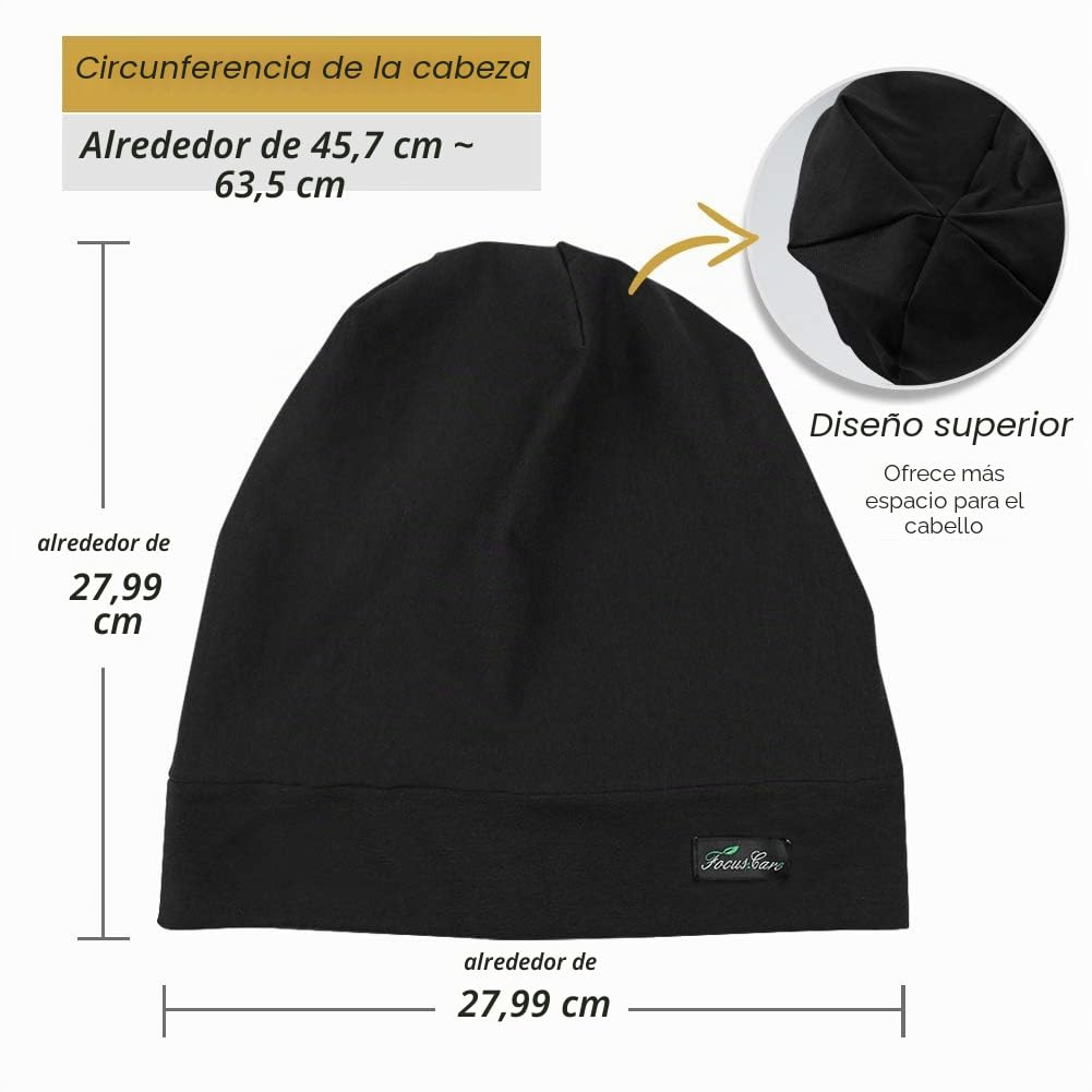 FocusCare ADJUST-1 Gorro de dormir ajustable con forro de satén para rastas, pelo rizado, talla L, Talla única Negro 1 uds. por paquete ]