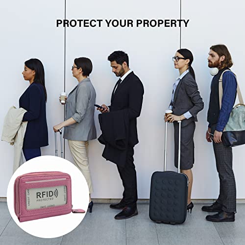 Image of RFID Blocking Genuine Leather Credit Card Case Holder Security Travel Wallet (Pink)