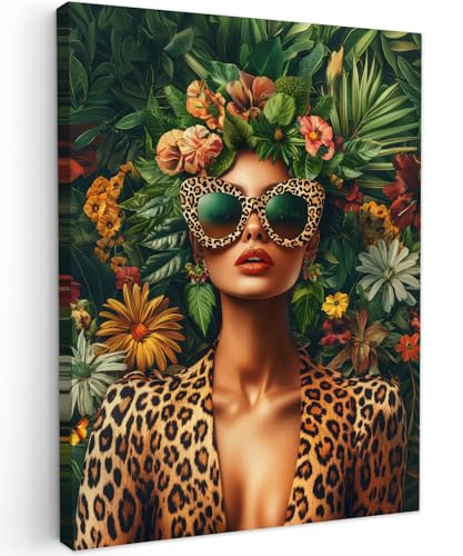 MuchoWow© Impression sur Toile Decoration Murale Peinture 50x70 cm Tableaux Art Décoratif Muraux Décoration Chambre Femme - Imprimé panthère - Jungle - Nature - Luxe