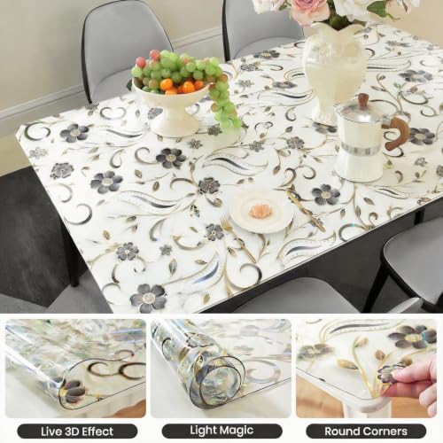Royhom Tischfolie Transparent mit Blumenmuster,​ 2mm Durchsichtige Tischdecke 100x240 cm… – Ansicht 6