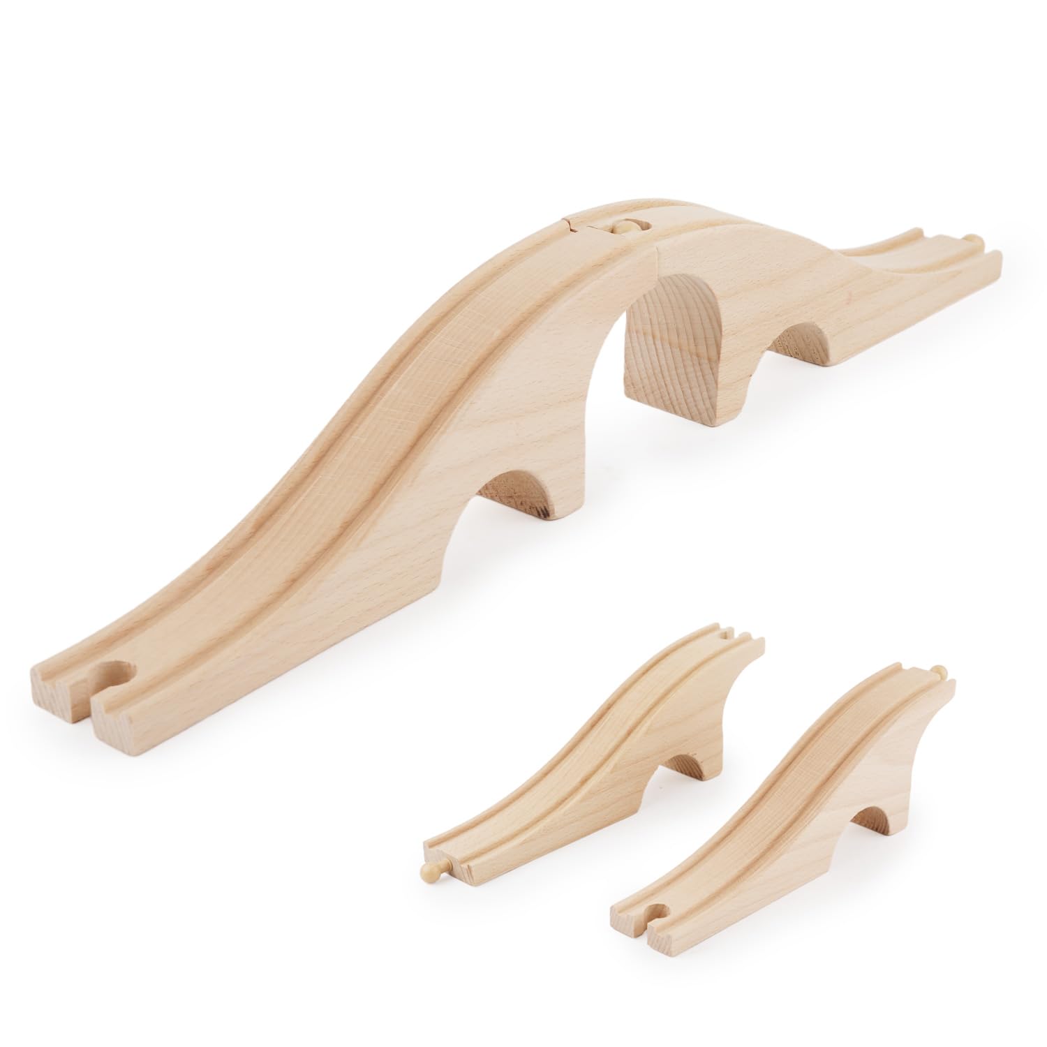 XIHIRCD Wooden Train Bridge, Wooden Train Track Accessories Solid Wood Train Track Expansion Three-Hole Train Track Pieces Train Tracks Wooden Toy for Most Major Toy Trains Railway Girls & Boys