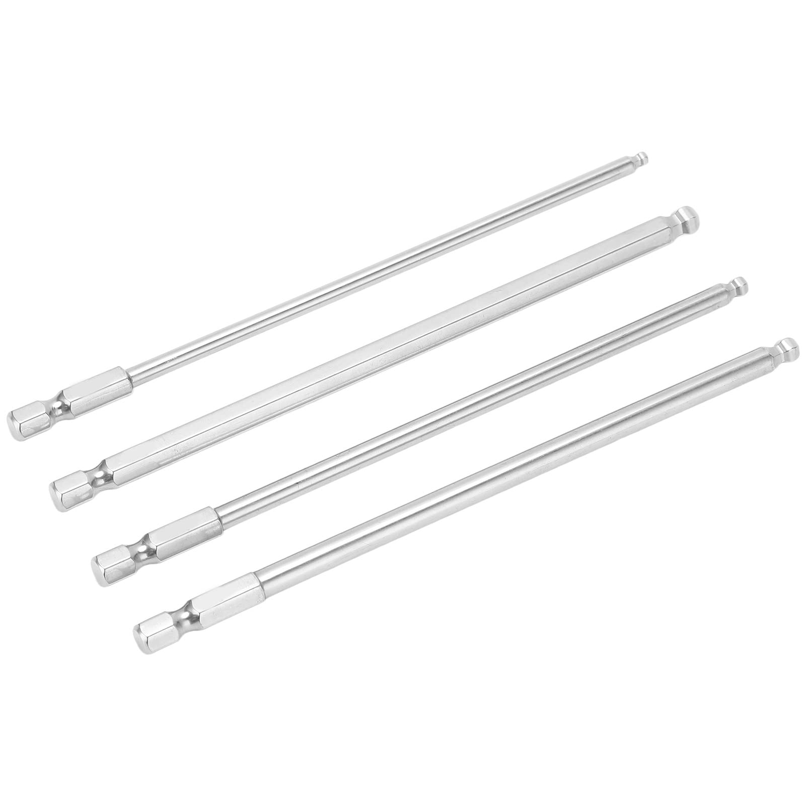 4-Piece Steel Magnetic Hex Screwdriver Bit Set, 1/4 Inch Shank, 150mm Ball Head Bits, for Electric and Manual Tools