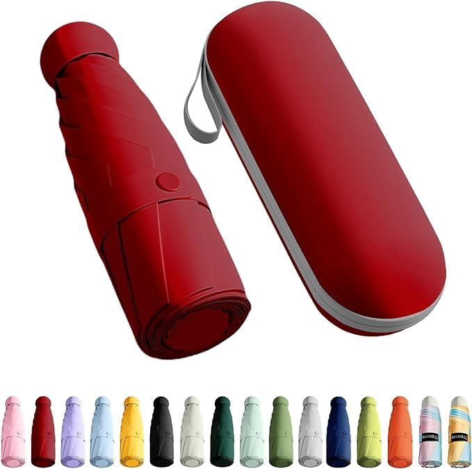 Guarda chuva pequeno sombrinha de Bolso Compacto e Dobr?vel com Prote??o UV, Leve e Port?til, Inclui Estojo (VINHO)