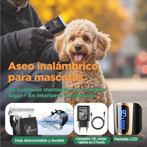 Gimars Inalámbrico Silencioso Maquina Cortar Pelo Perros Profesional, IPX7 Impermeable Cortapelos Perros, Gatos, Maquina Pelar Animales de Pelo Largo - imagen 6