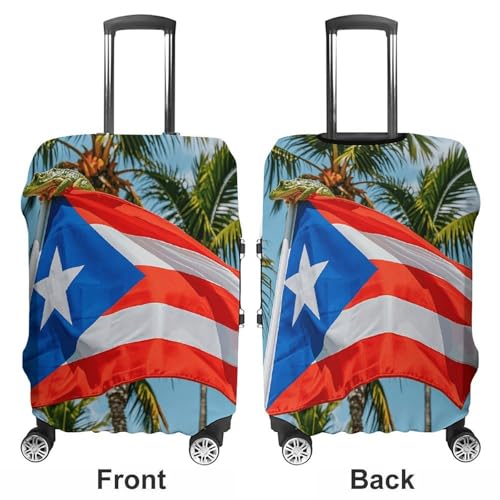 Puerto Rico Flags Frog Palm Trees Suitcase Covers Luggage Protector - Travel Elastic Baggage Case Protective, Washable Anti-scratch Large Suit Case Cover for Suitcases Fits 19-32 Inch Luggages XL3