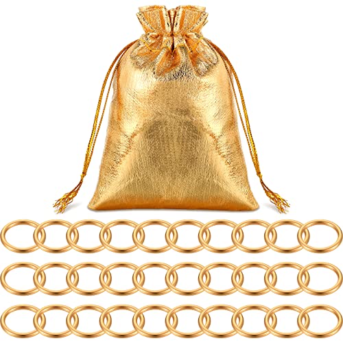 Chalyna 31 Pcs Gold Power Rings Metal Game Figure Display Dream Catcher Rings with Gold Drawstring Organza Bags(1.2 x 1 Inch)