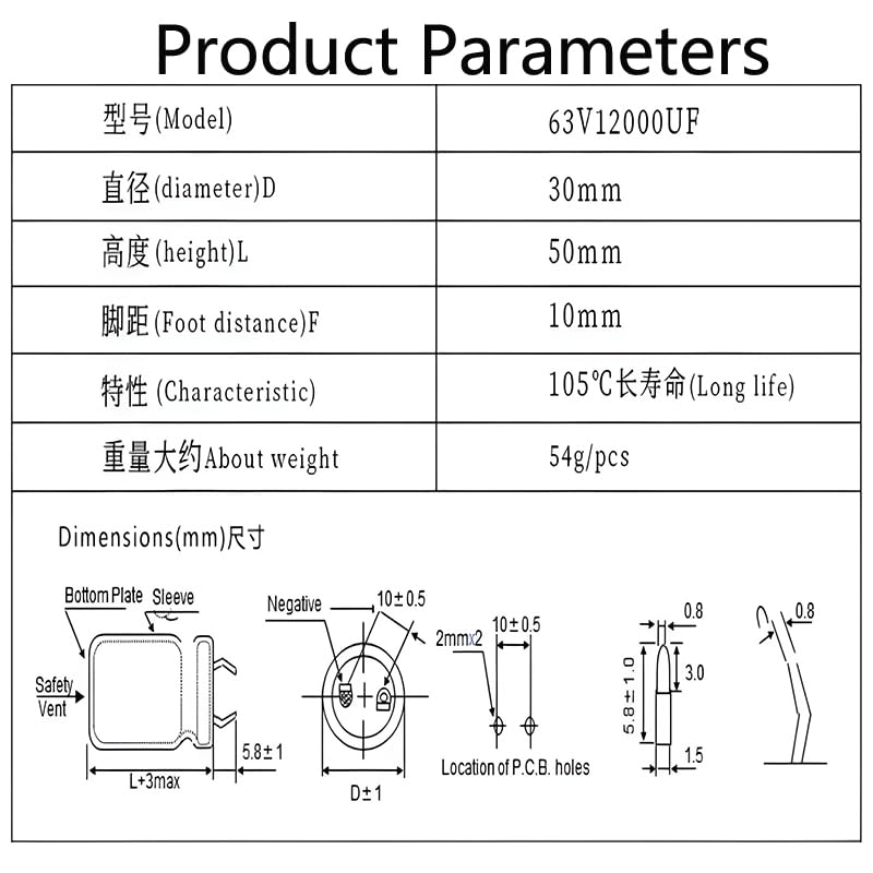 2pieces 63V 12000UF Quick Plug Electrolytic Capacitor, 30X50mm Aluminum Electrolytic Capacitor for Welder, LED Driver Power Supply, Charging Pile, etc.