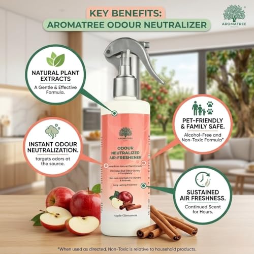 Image of Odour Neutralizer Air Freshener Spray - Apple Cinnamon | Eliminates Bad Smells | Natural Plant-Based, Non-Toxic | Long-Lasting Fragrance for Home, Car & Office