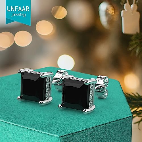 18K White Gold Plated Sterling Silver Princess Cut Cubic Zirconia Stud Earrings Square CZ Diamond Stud Earrings for Women Men Hypoallergenic3