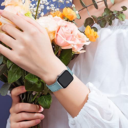 Image of Compatible with Apple Watch Band 41mm 40mm 38mm 49mm 45mm 44mm 42mm Women Girl, Pine Needle Green Lace Hollow-out Soft Silicone Sport Bands For iWatch Ultra SE Series 10 9 8 7 6 5 4 3 2, PNG-42