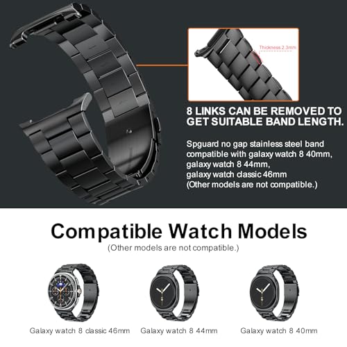 Image of SPGUARD Metal Band for Samsung Galaxy Watch 9 /8 40mm /44mm /8 Classic 46mm | Stainless Steel, No Gap Design, Business & Casual Style, for Wrist 6.3 inch-9.25 inch,Strap for Men Women, Not for Other Models