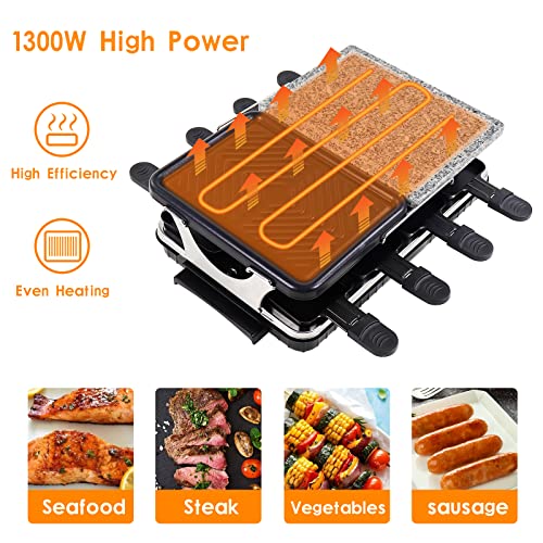 Raclette Grill 8 10 6 Personen Raklettgerät mit Aluminium Grillplatte und Naturstein,4 Pfännchen, 1300W, Schwarz… – Bild 3
