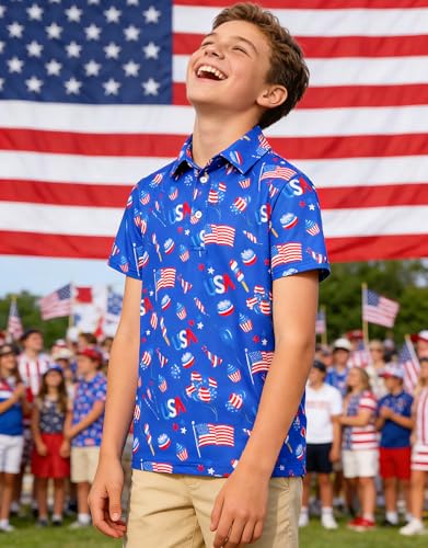 Cuddomper Boys 4th of July Polo Flag Golf Shirt USA Celebration 11-12 Years - image 6