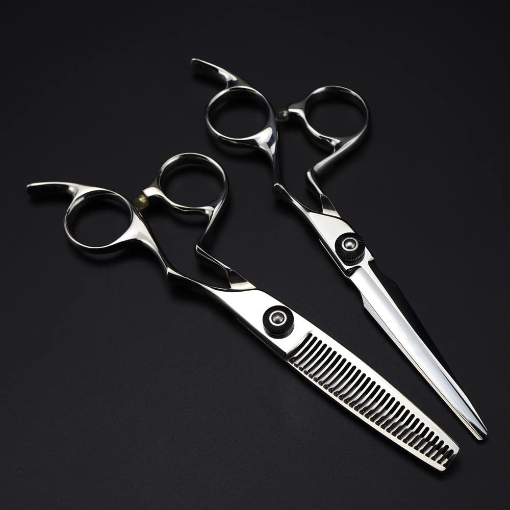 Tijeras de peluquero para cortar el cabello, tijeras de pelo curvadas exclusivas de acero 440c de 6 pulgadas, tijeras de corte de peluquero para adelgazar, tijeras de peluquería() (juego B)