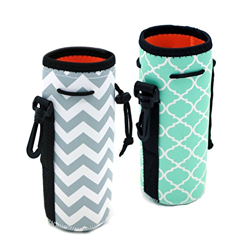 AF-WAN Protable Neopren Isolierte Wasser Trinken Flasche Kühler Träger Abdeckung Ärmeln Tasche Tasche Halter Strap für Kinder Frauen Männer Biker Reisen Radfahren Klettern Sport (Grau und Hot Blau)