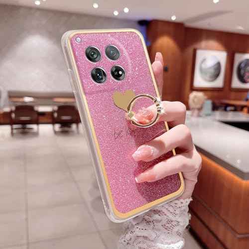 Easyscen for OnePlus 12 Phone Case (6.82-inch) with Cute Heart Ring Stand Glitter Slim Soft Women Shockproof Protective Cover - Pink