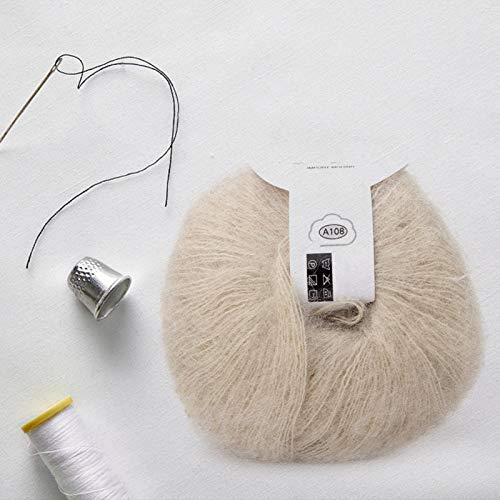 Wool Knitting Yarn, 26G/Roll Soft Mohair Pashm Knit Angora Long Wool Yarn Angora Wool Knitting Yarn With A Crochet For Clothes Scarves Sweater Shawl Hats(Beige) #TOP4