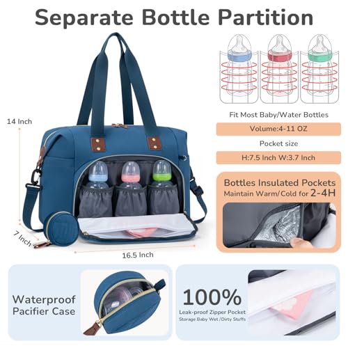Image of Tenot Diaper Bag Tote with Pacifier Case, Baby Bag for Women with Shoulder Straps, Travel Diaper Tote for for Mom and Dad Blue
