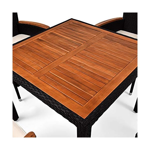 Poly Rattan Garden Furniture Dining Table Set Patio Rectangular Black 4 Seater Outdoor Wooden Plate Conservatory - Image 9
