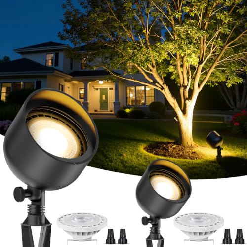 Gardencoin Low Voltage PAR36 LED Landscape Flood Light, 12V Wide-Angle Outdoor Uplight for Garden, Wall Wash, Bushes with 10W 2700K Warm White Bulb (2 Pack)