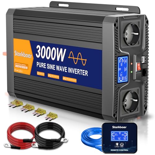 3000W/6000W Inverter 24V 220V Onda Pura, Trasformatore 220V 24V, Convertitore per Auto, Con schermo LCD, telecomando, presa CA e USB-C. Per camper, auto, solare, campeggio e blackout [Classe A+]