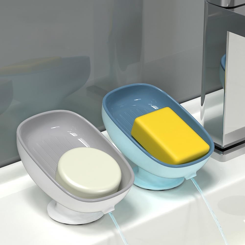 Mydelniczka z drenażem, plastikowy uchwyt na mydło w kostce, mydelniczka pod prysznic, przyssawka, nadaje się do łazienki, kuchni, łatwe czyszczenie (2 szt.)