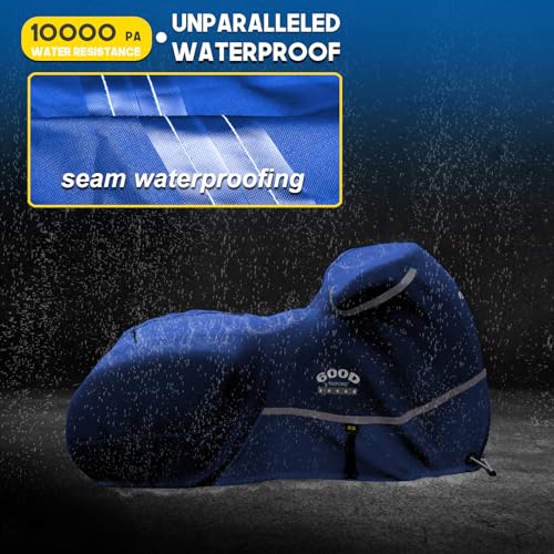 Image of Motorcycle Cover with Side Box Heavy Duty 600D Waterproof for Touring Models Harley Davidson Road King,Road Glide,Street Glide, Electra Glide,Low Rider-ST Indoor & Outdoor Storage Blue