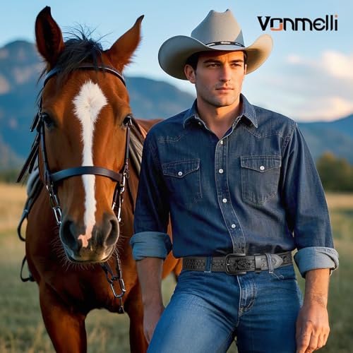VONMELLI Western Cowboy Belt for Men, Cowboy Leather Belt Embossed Mens Western Belts for Jeans4