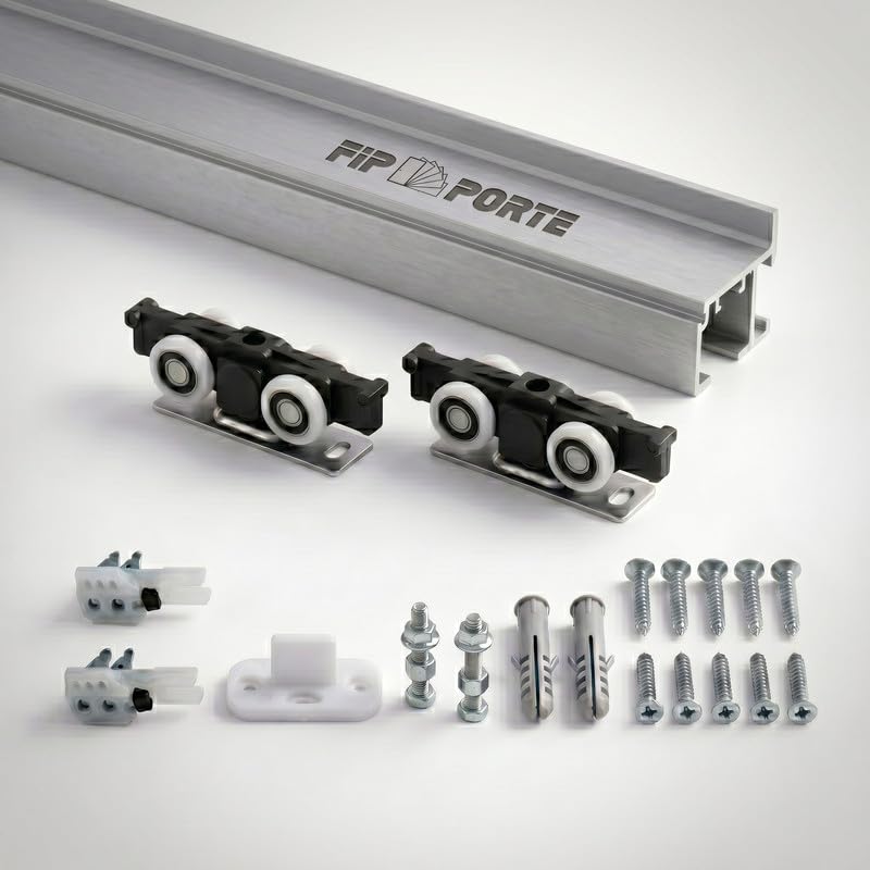 Produktbild von FIP Schiebetür-Bausatz – 120 Kg Tragkraft, Kugelgelagerte Rollen, Inkl. Bodenführung & Klemmstopps