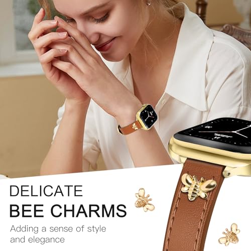 Image of JR.DM Slim Leather Bands Compatible with Apple Watch Band 38mm 40mm 41mm 42mm 44mm 45mm 46mm 49mm, Genuine Leather Band with Charms, Feminine Design for Iwatch Ultra SE Series 11 10 9 8 7 6 5 4 3 2 1