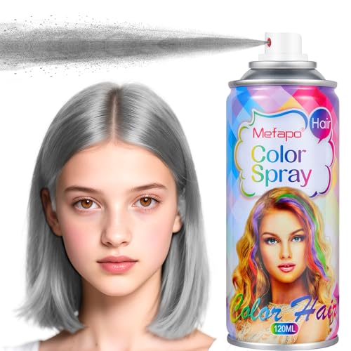Gray Hair Spray Temporary Hair Color Spray for Kids Women Men Temp Grey Hair Dye Washable One-Time Gray Hair Color Wax Dye for World Cup 2026 Christmas Party Cosplay (Silver 120ML)