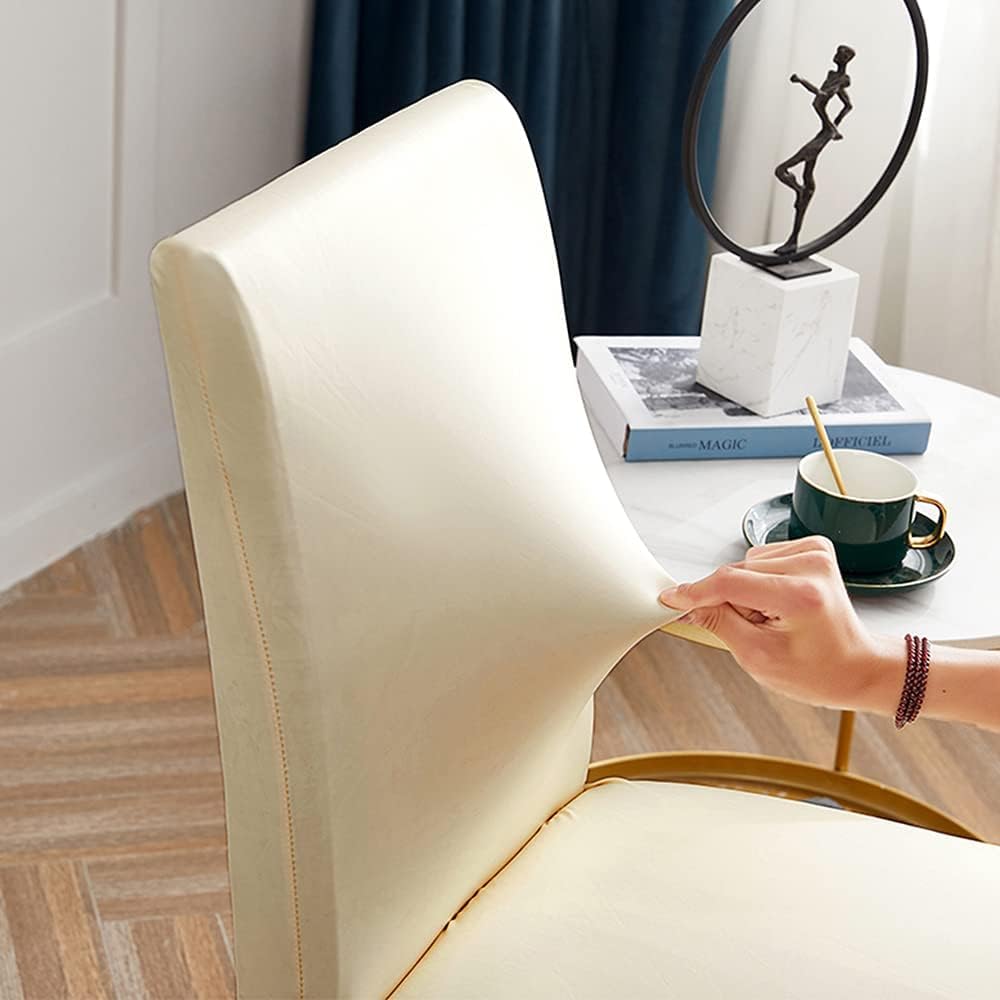 Fundas Para Sillas de Comedor Piel Sintética Impermeables Elásticas Para Comedor Fundas Universales Para Casa Oficina Restaurante(4 unidades, beige)