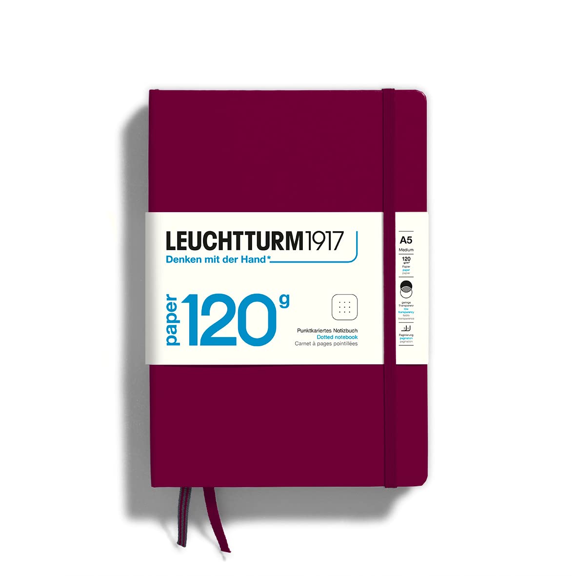 LEUCHTTURM1917 363535 Notebook Medium (A5), Edition 120, Hardcover, 203 Numbered Pages, Port Red, Dotted with 120g/sqm Paper