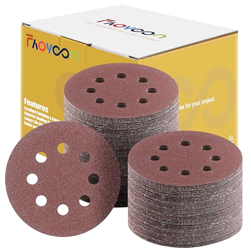 Faoyoon 80 Grit 5 Inch Sanding Discs Hook and Loop Sanding Disks Sandpaper for Wood 100 Pcs