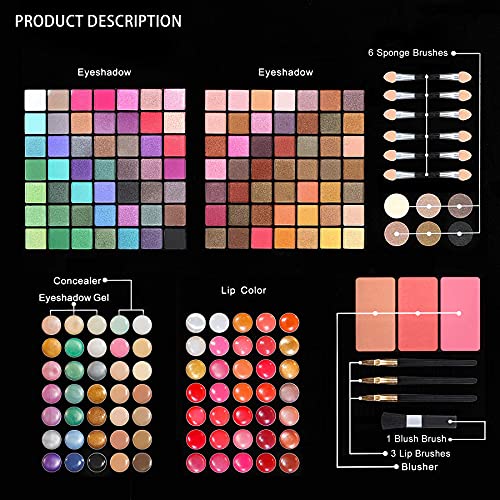 All In One Makeup Kit For Women Full Kit - 177 Ultimate Color Combination Makeup Set Palette -119 Eyeshadow,35 Lipstick,3 Blusher,6 Powder,14 Concealer,10 Applicators,1 Mirror,5 Brushes,Make Up Gift Kits #TOP2