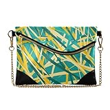 KLL Bolso de mano de piel sintética para mujer, estilo informal, para fiesta, líneas amarillas y verde azulado, turquesa