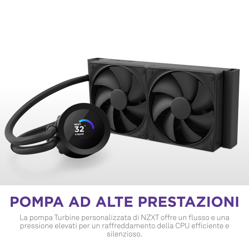 NZXT Kraken Plus 280 – AIO CPU Liquid Cooler – 280mm Radiator – 2 x F140P Fans – Customizable 1.54" Square LCD – AMD® AM5, AM4 – Intel® LGA 1851/1700, 1200/115X – Black