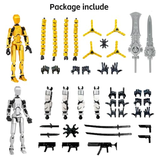 T13 3D Action Figure Set (Assembly Completed) 2 Pcs, 3D Printed Multi-Jointed, Titan 13 Action Figures, Multi-Articular Lucky Mobile Robot Nova,Desktop Decorations for Game Lovers Toys (Gold Sliver)