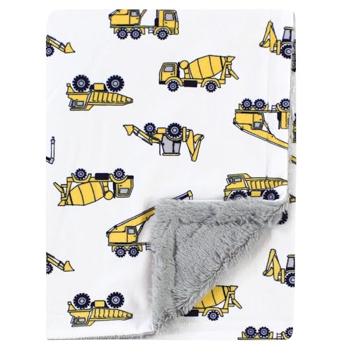 Image of Hudson Baby Unisex Baby Plush Blanket with Furry Binding and Back, Construction, One Size