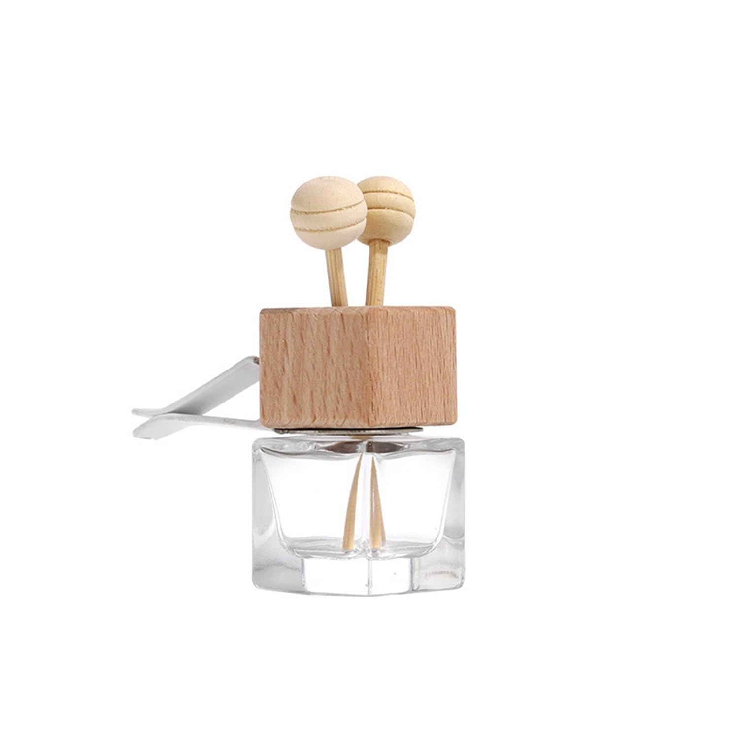 FirstTry Car Air Freshener Empty Square Perfume Glass Bottle with Clip Type Wooden Diffuser Cap, Refillable Empty Aroma Diffuser Bottle for Essential Oils, Car, Home, Wardrobe and More (8ml)-image-43