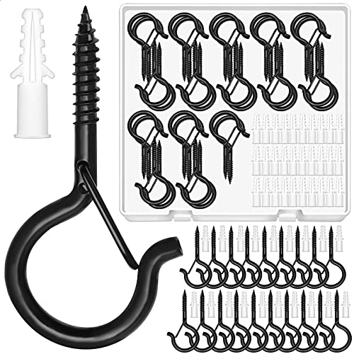 30 Pack Screw Hooks for Outdoor String Lights, Outdoor Hooks for Light Eye Hooks Screw in Cup Hooks Ceiling Hooks with Safety Buckles Q-Hanger Hooks for Plants Christmas Light