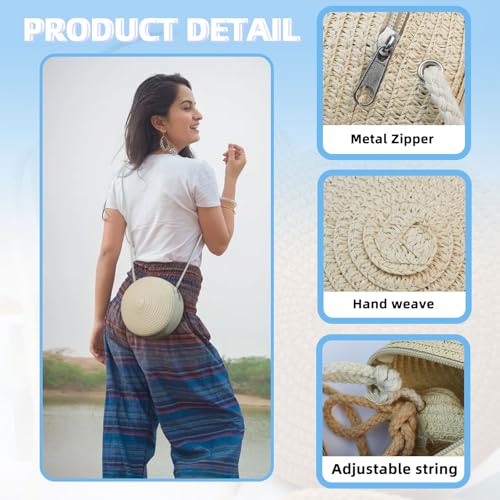 Image of Women Straw Crossbody Bag, Fashion Woven Shoulder Bags with Zipper Closure, Summer Beach Bag for Travel Daily Use (Beige)