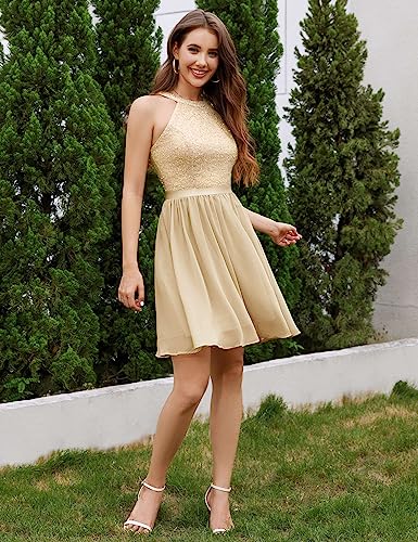 Image of Dressystar Women's Short Sequin Chiffon Halter Homecoming Cocktail Party Dress SQ88 Champagne M