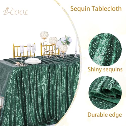 Image of B-COOL Rectangle Sequin Tablecloth 90x156 Inch Party Tablecloths Glitter Table Linen for Birthday Wedding Baby Shower Table St. Patrick's Holiday Banquet Decoration,Emerald Green