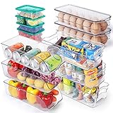 Myiosus Kühlschrank Organizer 13er Set, Transparent Küche Organizer mit Griff, Stapelbar Dosenhalter, Eierbox mit Deckel, Luftdichte Vorratsbehälter, BPA Frei, Ideal für Küchen Kühlschrank Schränke
